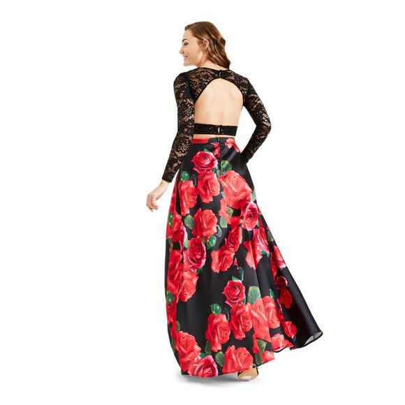 NWT B DARLIN Womens Black Long Sleeve Scoop Neck Prom Top Size: 7\8 - Picture 2 of 3